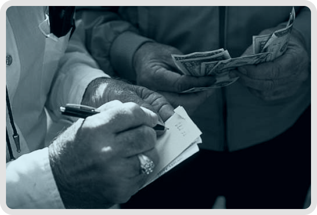 A bookmaker accepting cash
