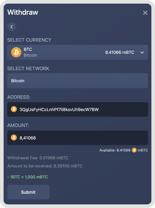 Quick withdrawal without verifications