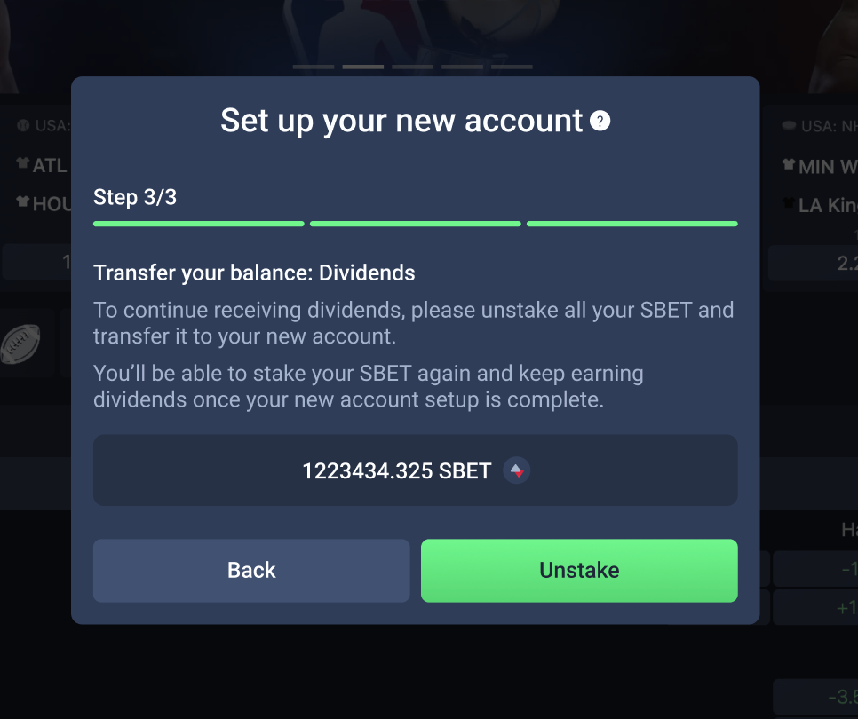 How to transfer your SBET dividends