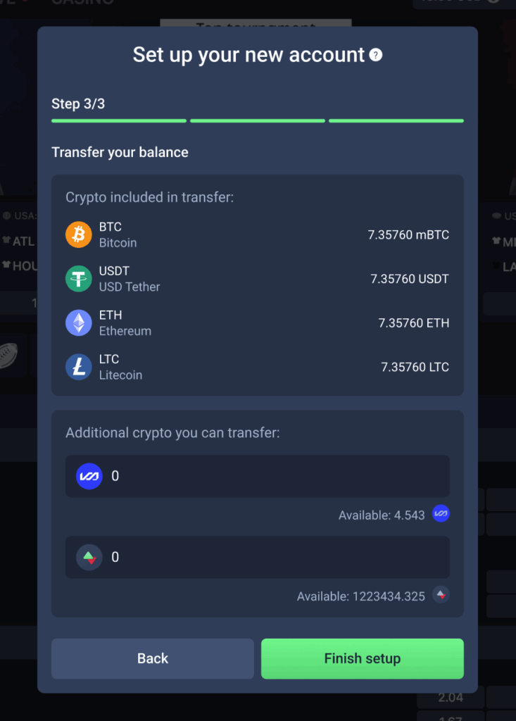 Step 3: Choose a new crypto and transfer your money