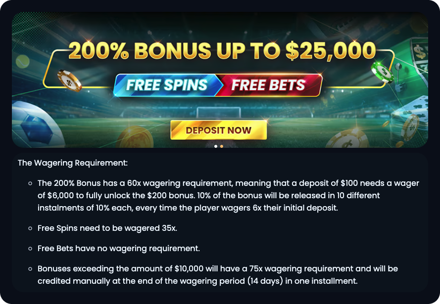 WSM casino bonus offer with 60x wagering requirement