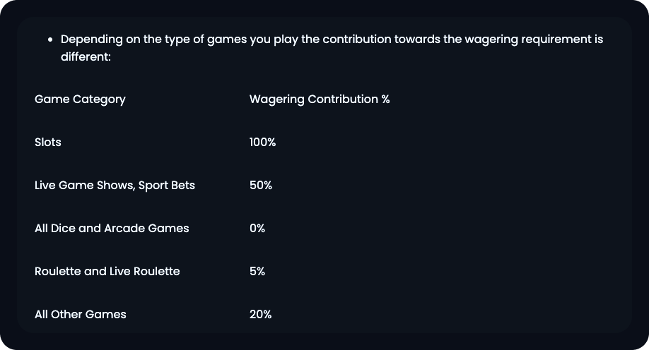 An example of game weighting (WSM casino)