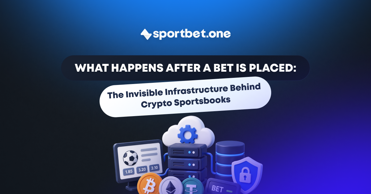 Sportbet.one banner: 'What happens after a bet is placed' with servers, cloud, gear, and crypto coins.
